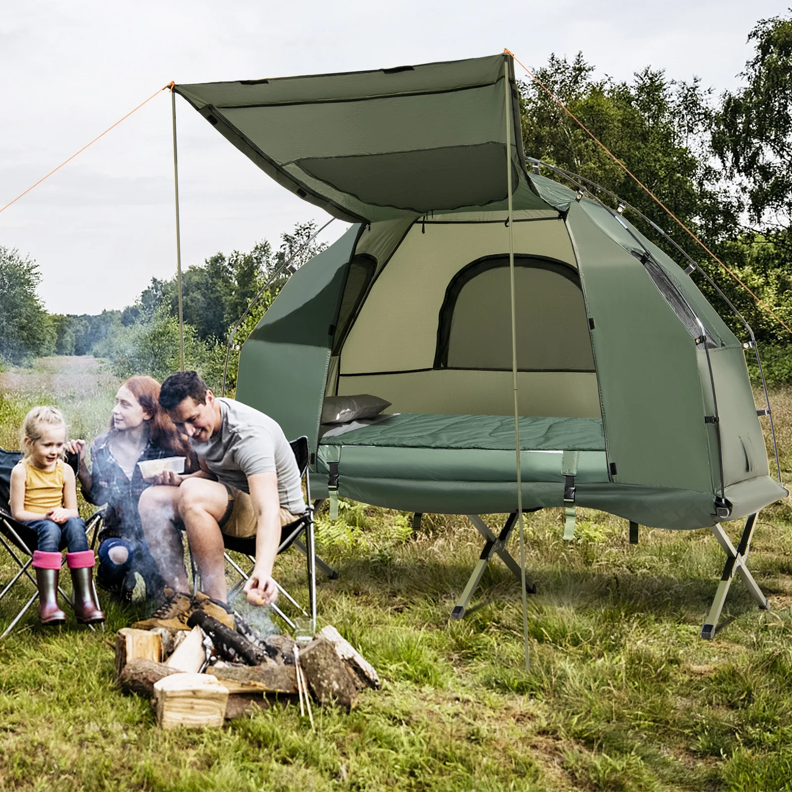 1-Person Folding Camping Tent Cot Portable Pop-Up Tent w/Sleeping Bag Air Mattress for Outdoor - Image 3