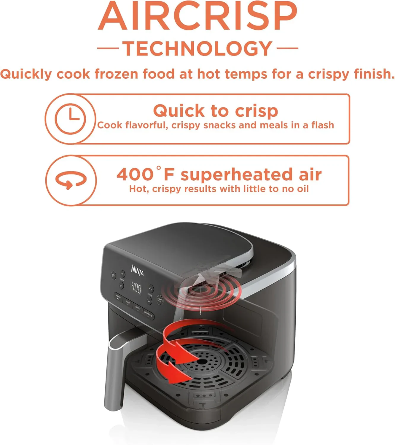 Friteuse à air Ninja Pro XL 6 en 1 avec capacité de 6,5 pintes, cuisson croustillante, rôtissage à l'air chaud