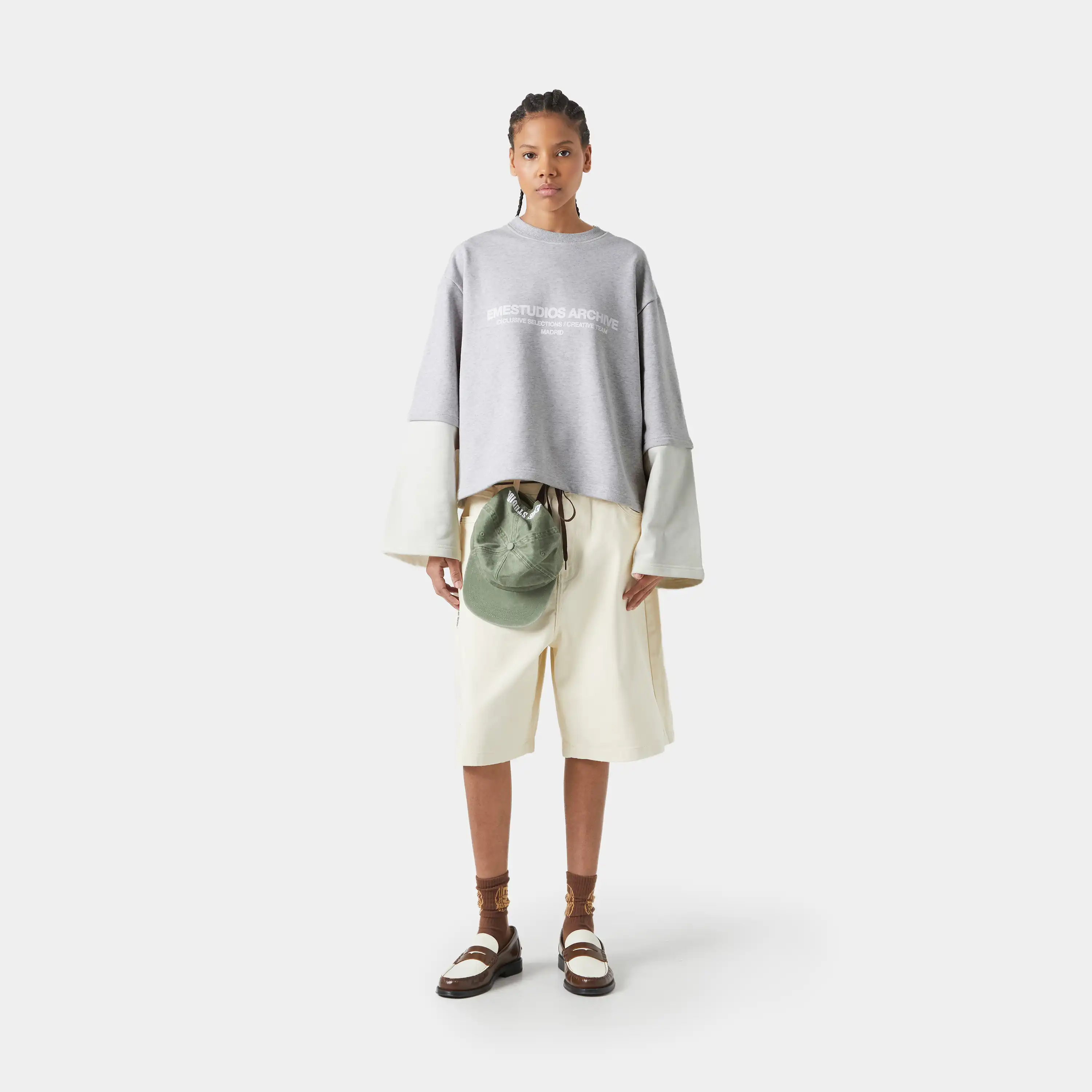 Strike Double Sleeve Grey Oversized Crewneck