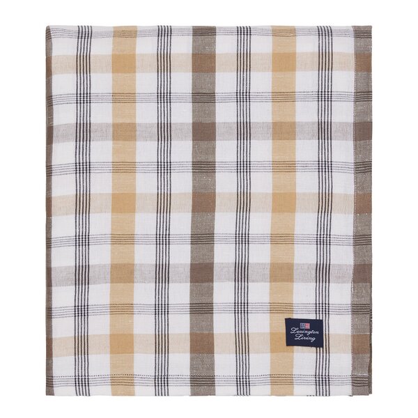 Rutete lin/bomulls duk 180x180 cm oliven/hvit/beige