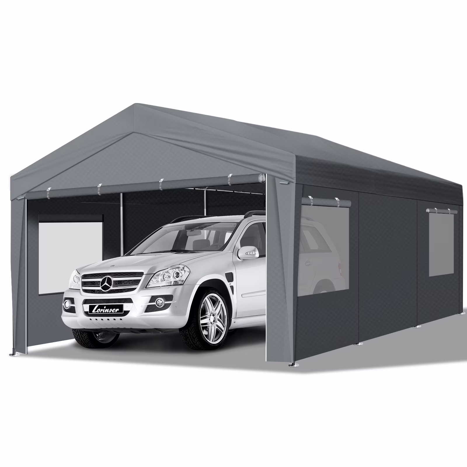 10x20Ft Carport, Large Heavy Duty Car Tent with Galvanized Steel Frame, Portable Storage Boat Shed Canopy Garage with Sidewalls Doors, Gray(10'X20'X9.2')