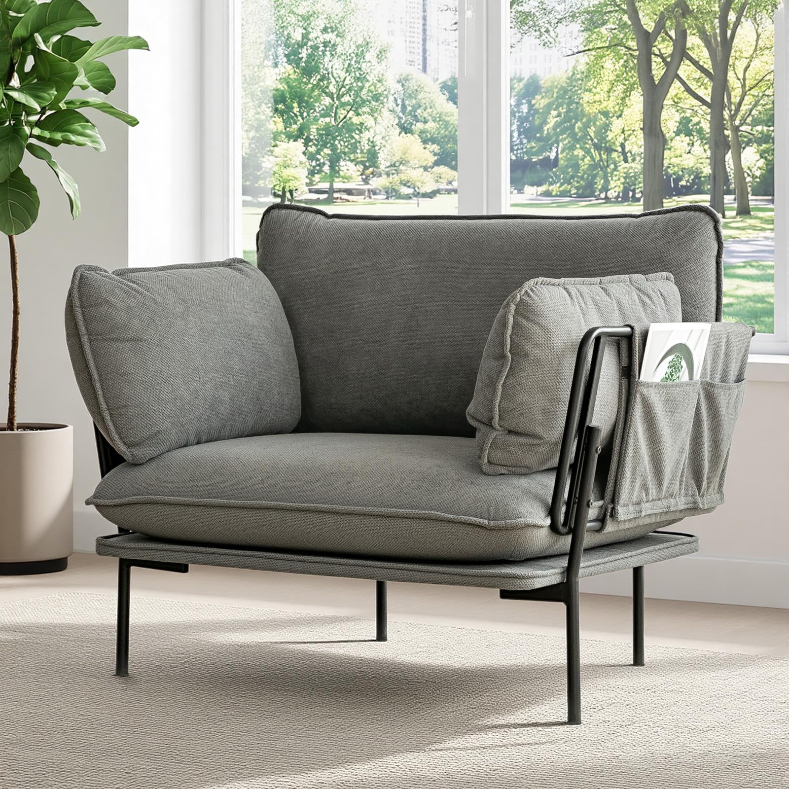 AECOJOY Modern Accent Chair Reading Chair with Pillow Upholstered Armchair for Adults