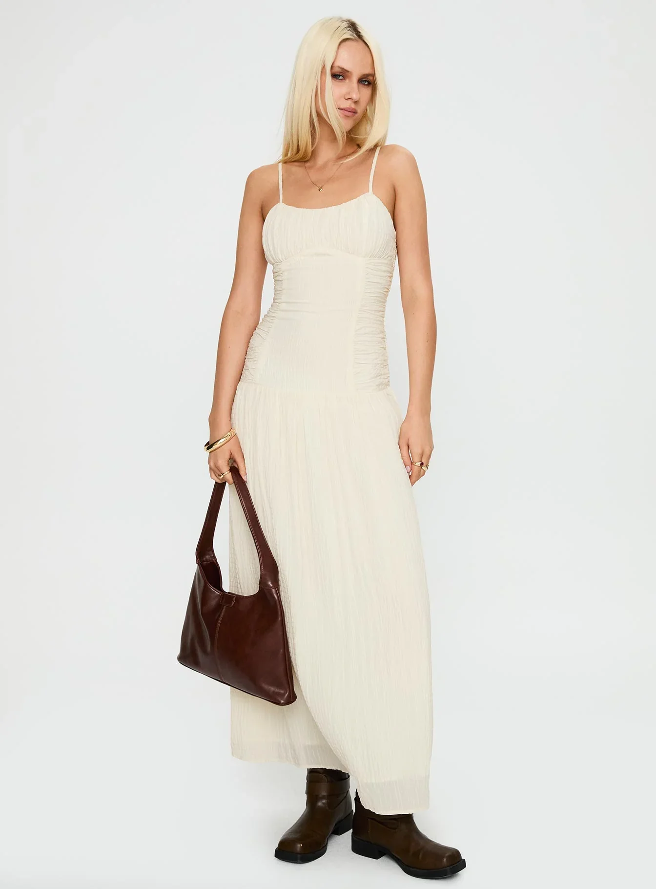 Quinley Shirred Maxi Dress Cream