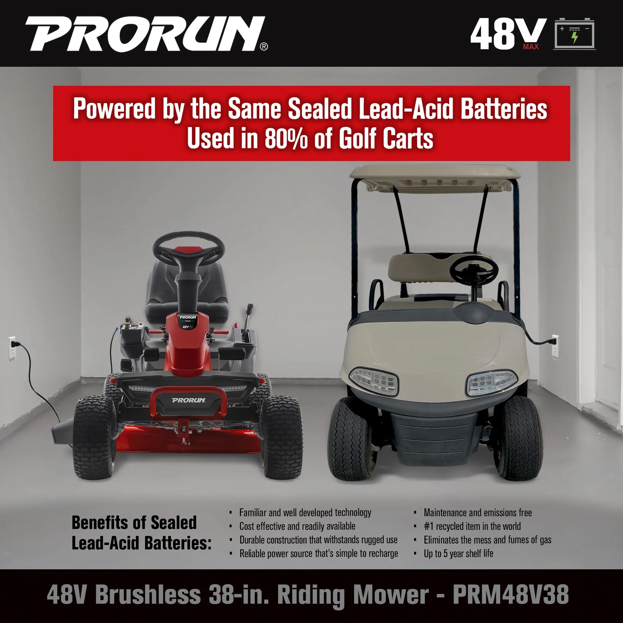 48V 38-in. Steel Deck Brushless Riding Lawn Mower with 75 Ah Battery and Charger - Image 9