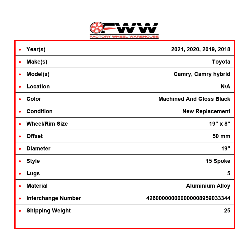 Toyota Fits Camry Wheel 2018 2019 19