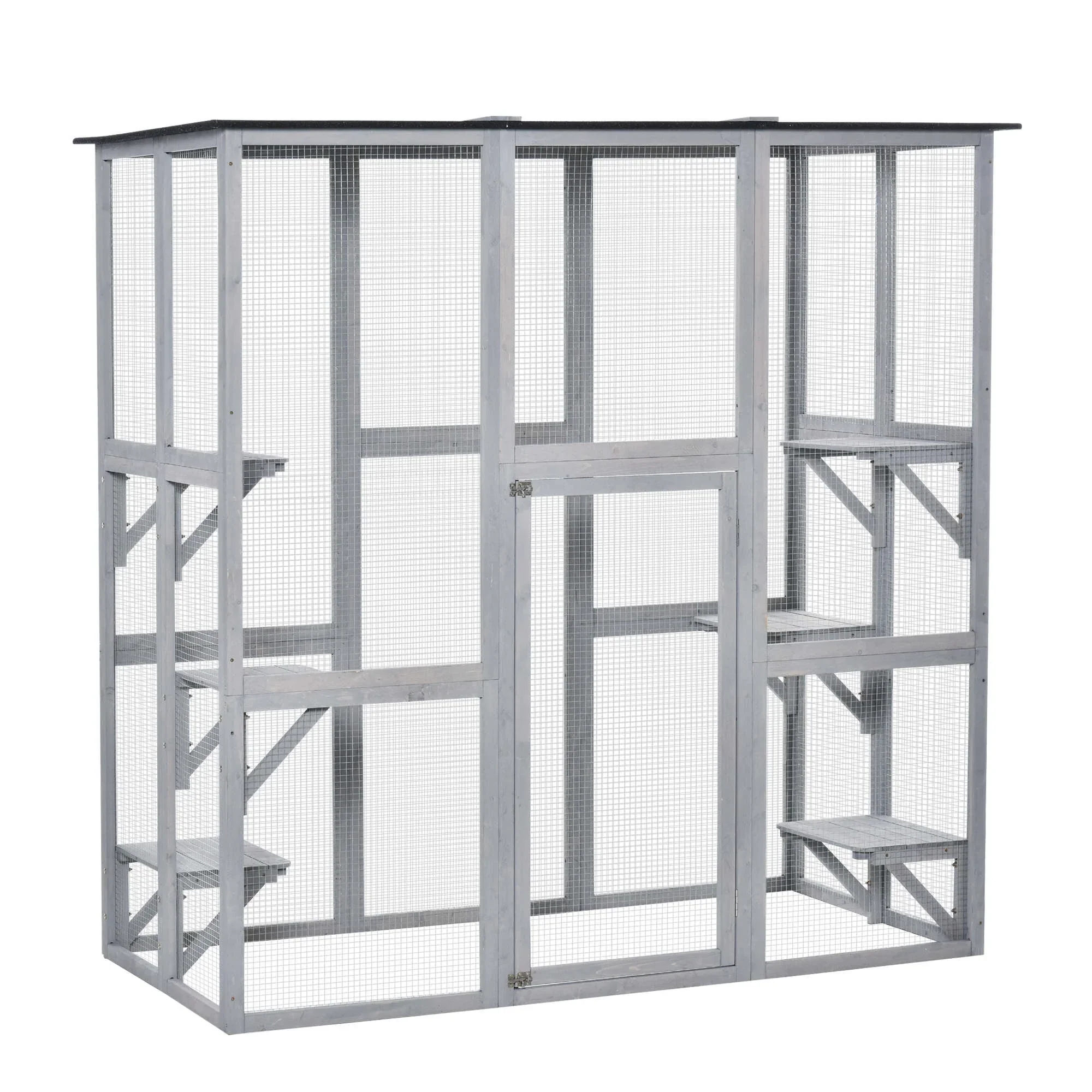 PawHut Wooden Catio Enclosure with Weather Protection, 6 Platforms, Outdoor, Large, 71 x 38.5 x 71
