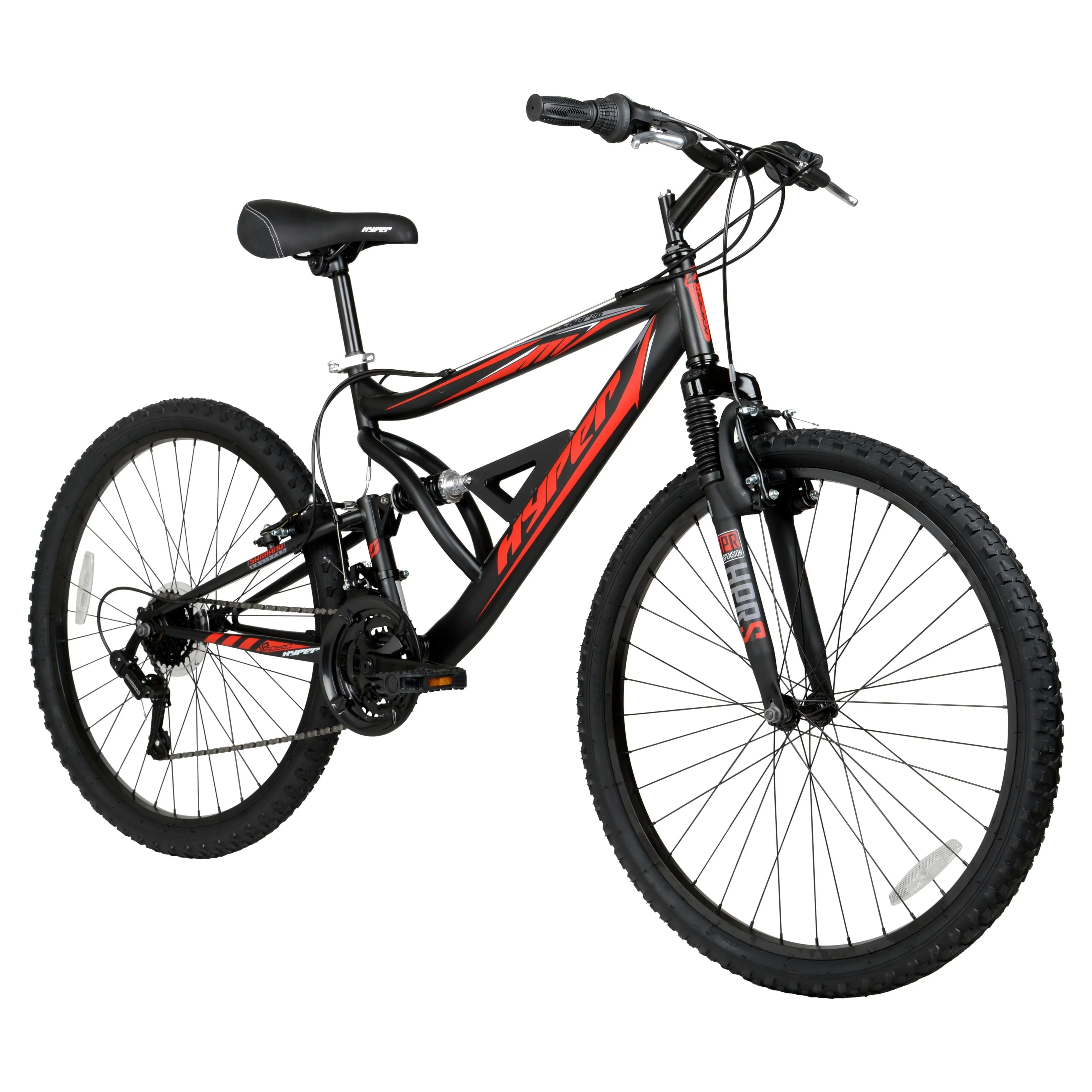 Hyper Bicycles Men's 26 Shocker Mountain Bike, Black/Red