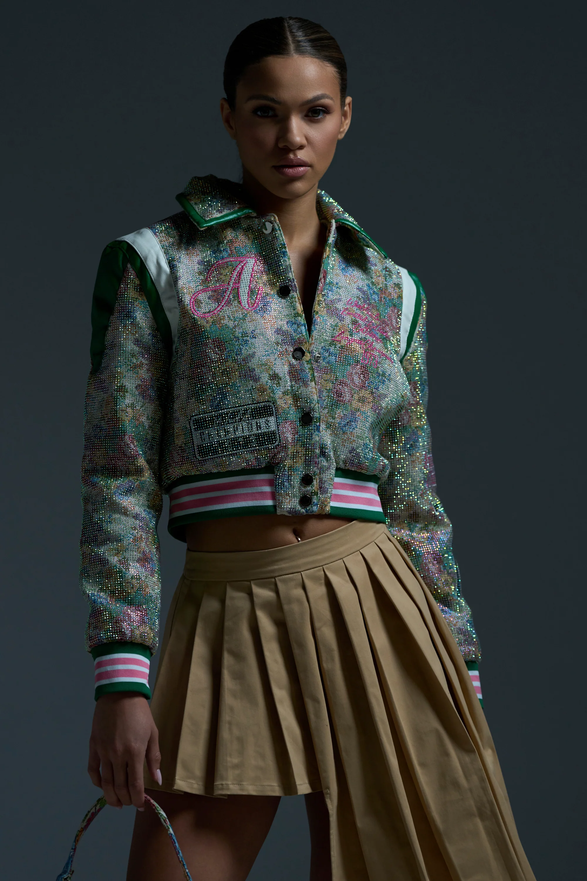 TAPPED OUT RHINESTONE BOMBER - Akira Store
