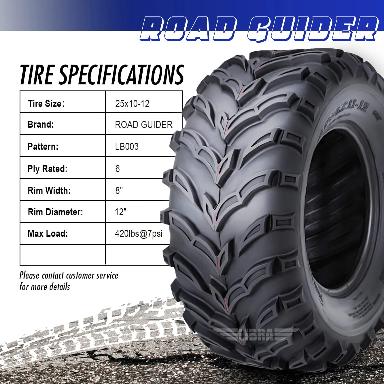 Roadguider ATV/UTV Tires 25x10 - 12 6PR 10273, Set 2