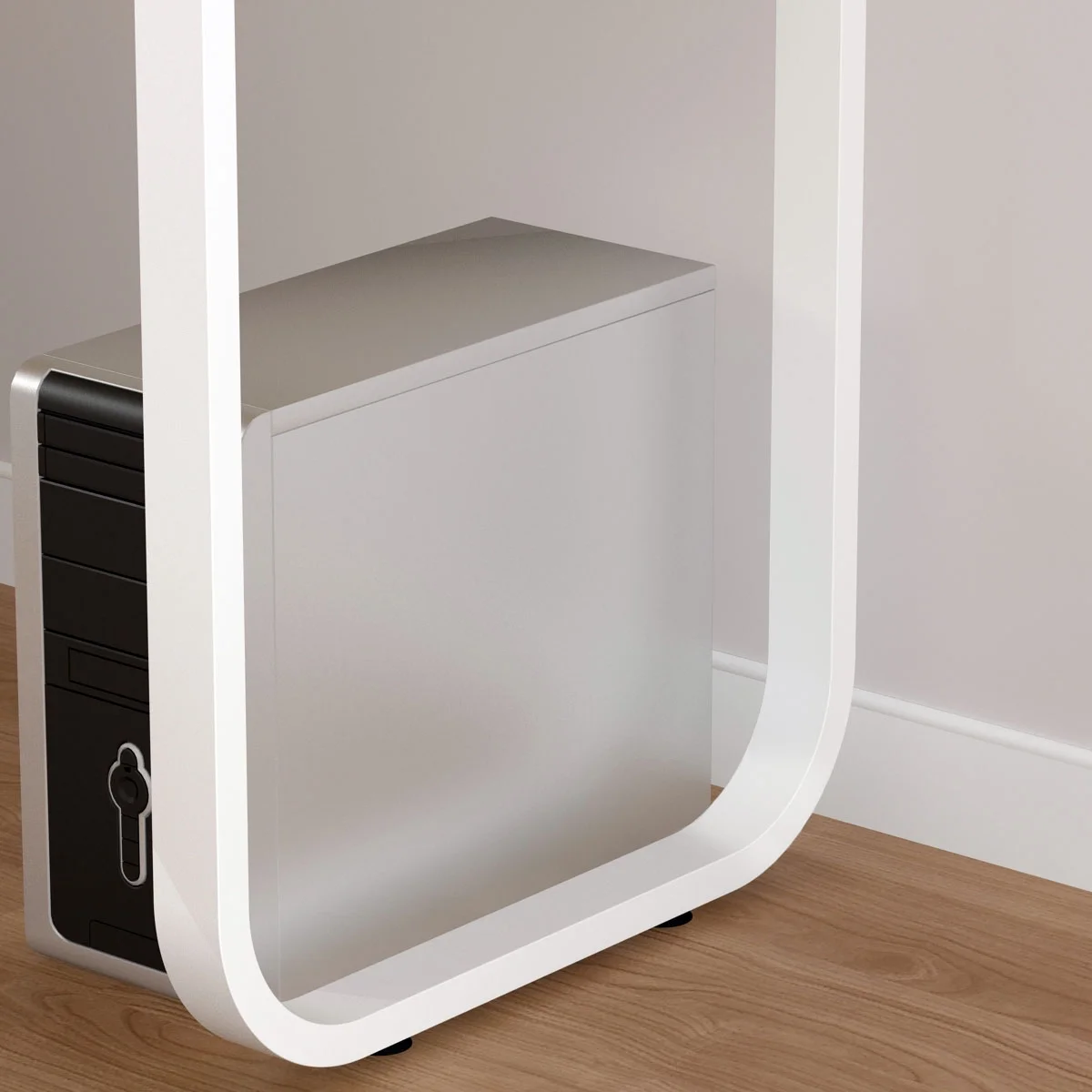 55" White L Shaped Desk with Storage Shelf Corner Office Writing Desk Study Workstation Table(White) - Image 7