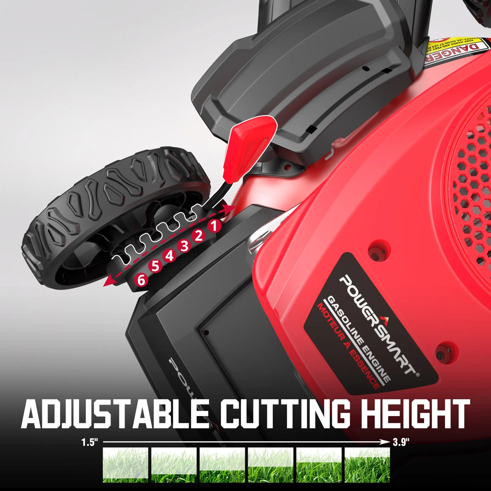 3-in-1 18-inch Gas Push Lawn Mower with 144cc Engine, 6-Position Height Adjustment - Image 4
