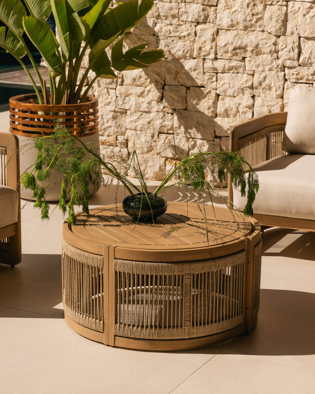 Mares - Mesa de Centro de Exterior Redonda de Madera de Acacia (Ø80 cm) Mares
