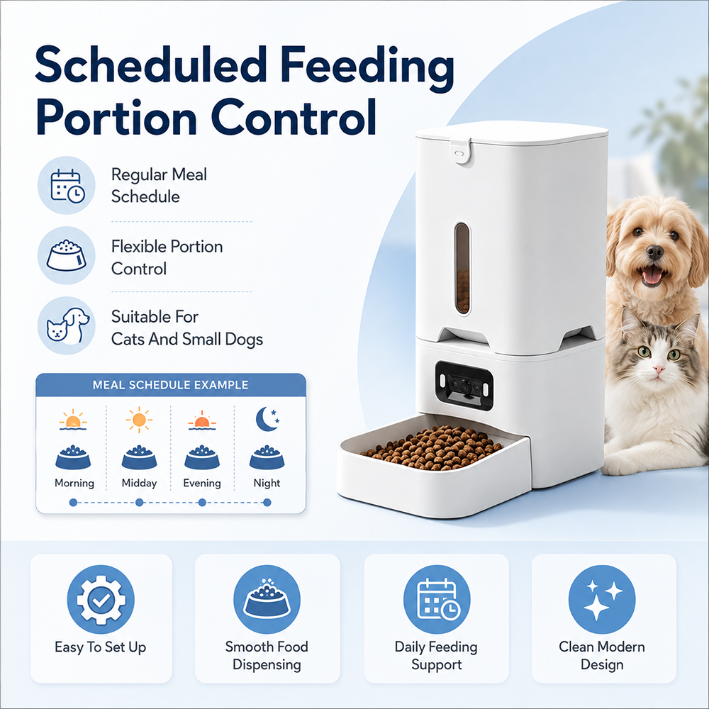 White Modern Portable Smart Pet Feeder Automatic Cat/Dog Food Dispenser Large Capacity Visible Grain Window Timed Feeding