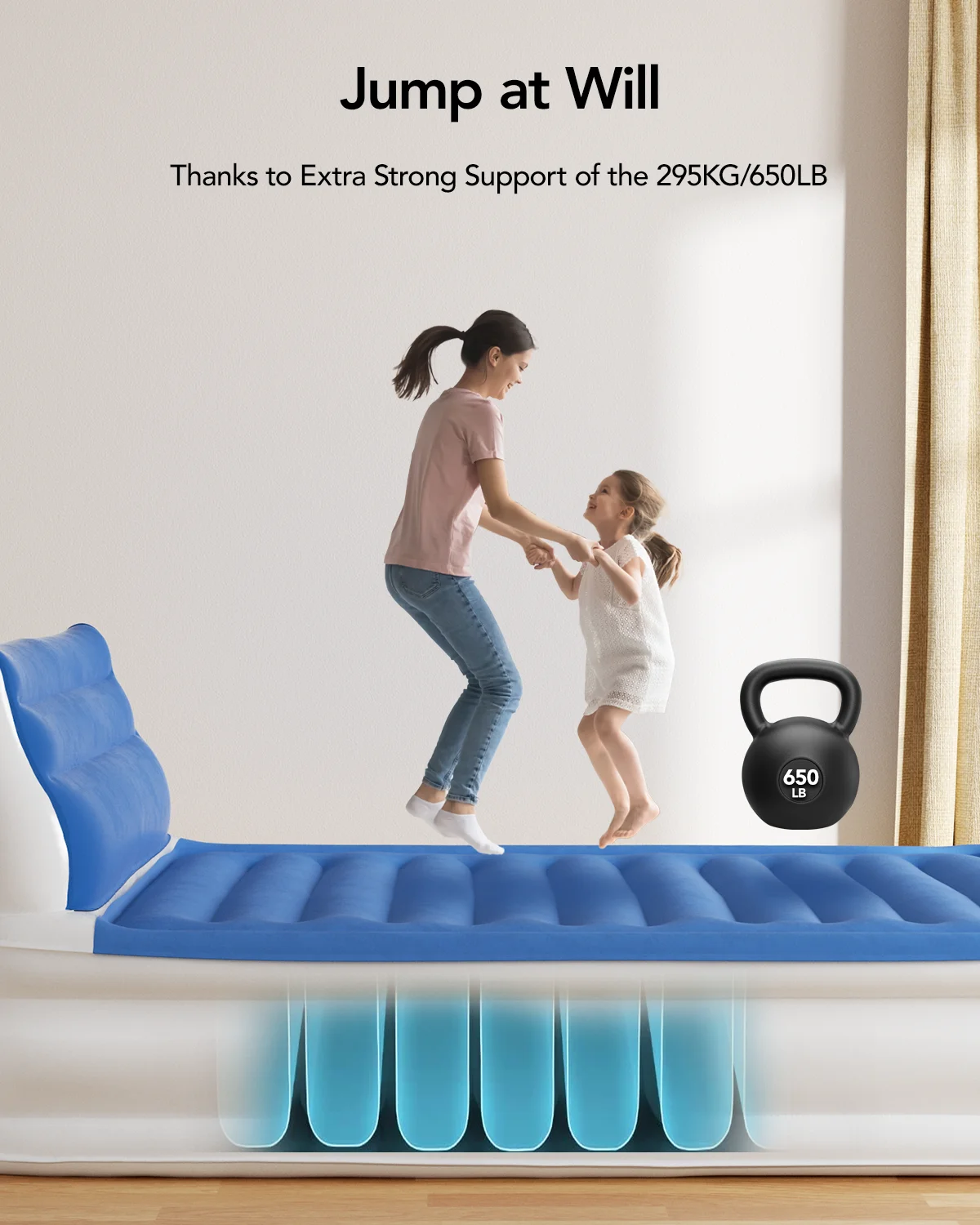 Full Headboard Air Mattress, 15" Inflatable Bed with Built-in Pump, 700lbs Max - Image 3