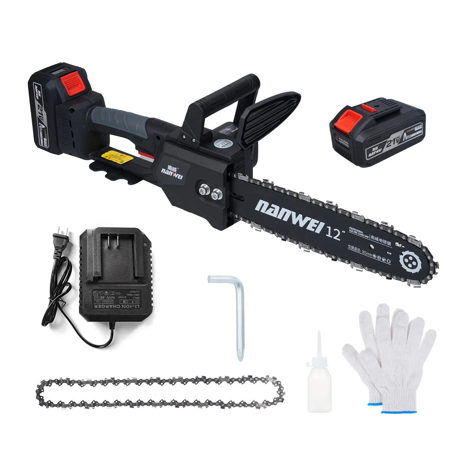 Chainsaw 12inch Cordless Chainsaw Electric Chainsaw 21V 4000mah Battery Safety Lock Battery Operated Saw With Brushless Motor For Cutting Trees Garden Pruning