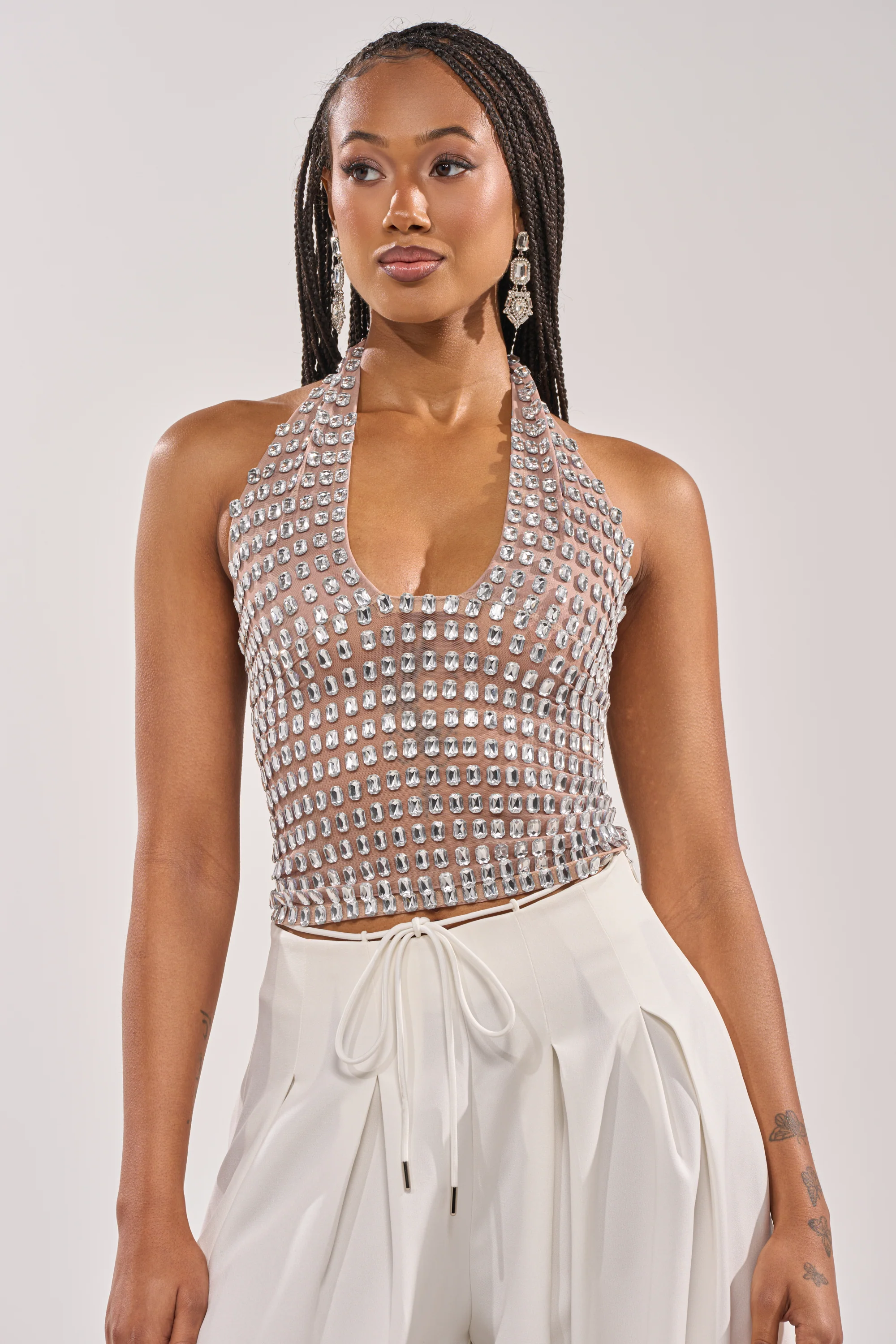 SPARKLING LIGHTS RHINESTONE HALTER TOP - Akira Store