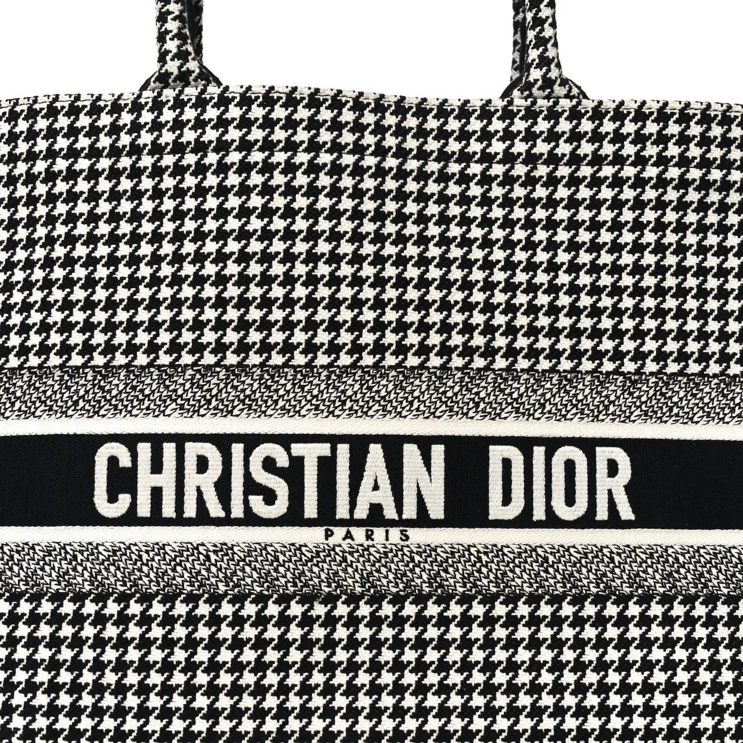 Canvas Houndstooth Embroidered Book Tote Black White