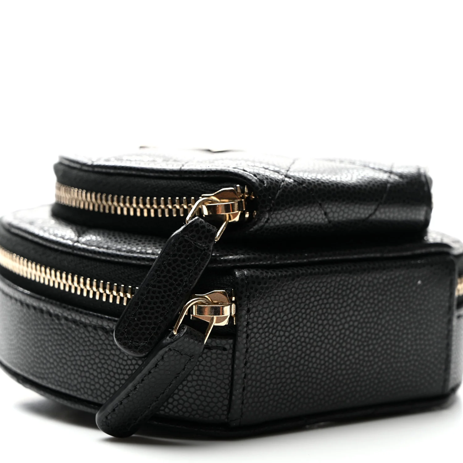 Caviar Quilted Round Coco Clutch With Chain Black