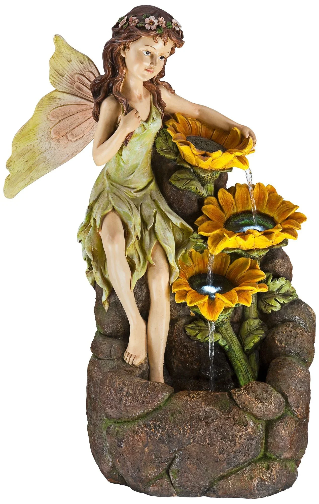 John Timberland Garden Fairy with Sunflowers Modern Cascading Outdoor Floor Water Fountain with LED Light 26 for Yard Garden Patio Home Deck Porch