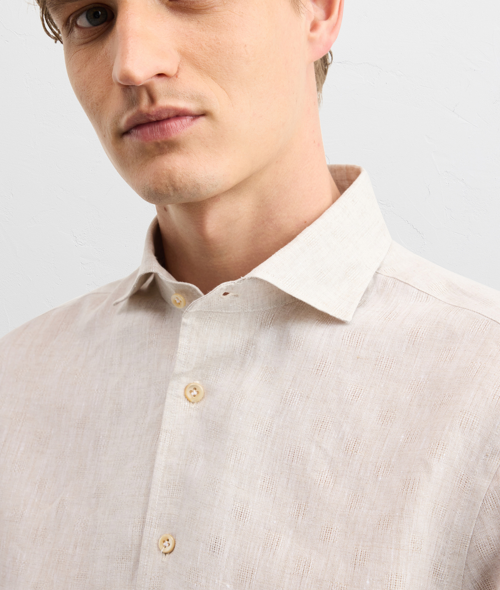 ONE-PIECE FRENCH SHIRT WITH PALERMO COLLAR IN LIGHT BROWN LINEN