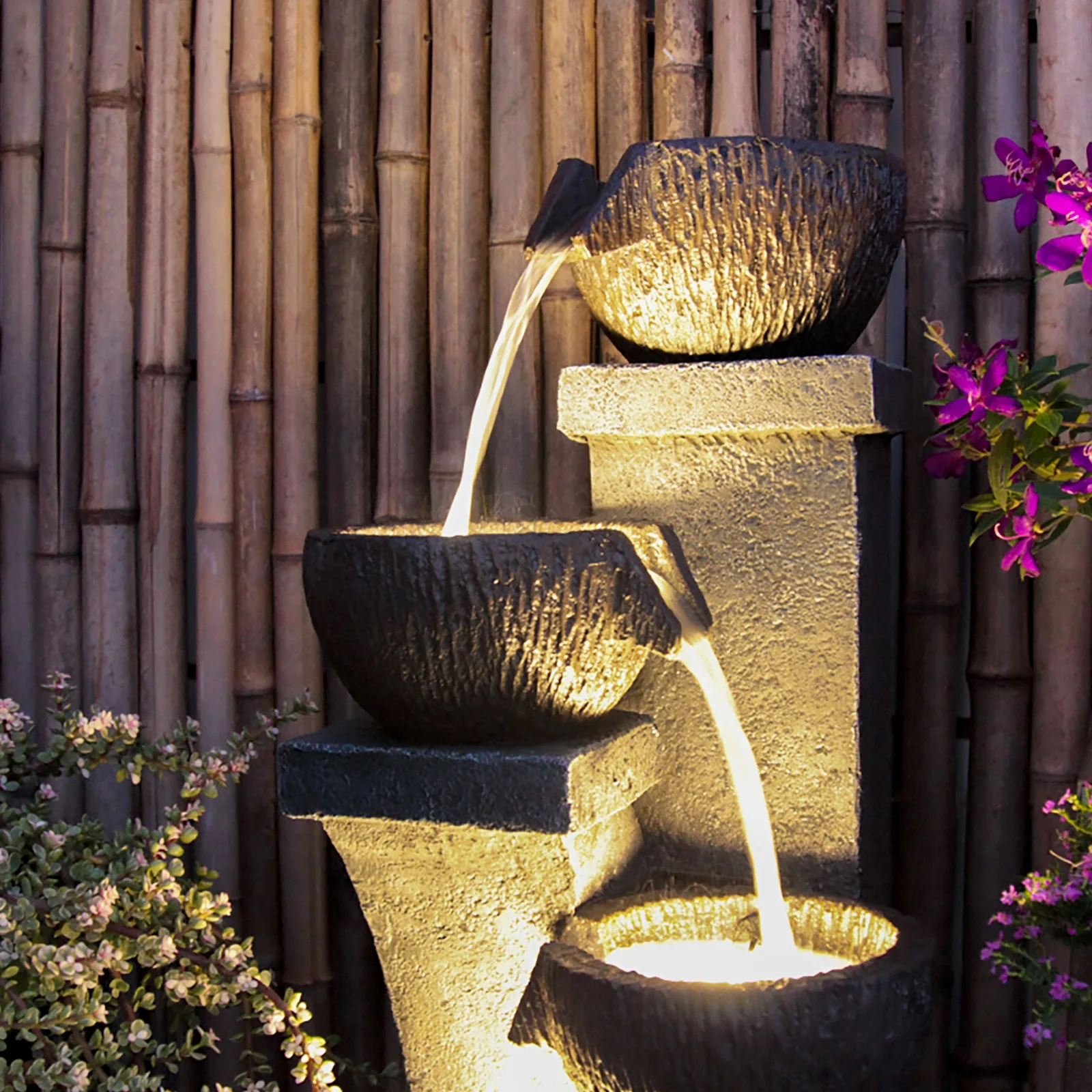 37.4��H Outdoor Water Fountain with 4 Crocks, Modern LED Lighted Garden Floor Fountain for Patios and Yards �C Durable Resin Water Feature with Cascading Waterfall Design for Indoor/Outdoor D��cor(1) - Image 5