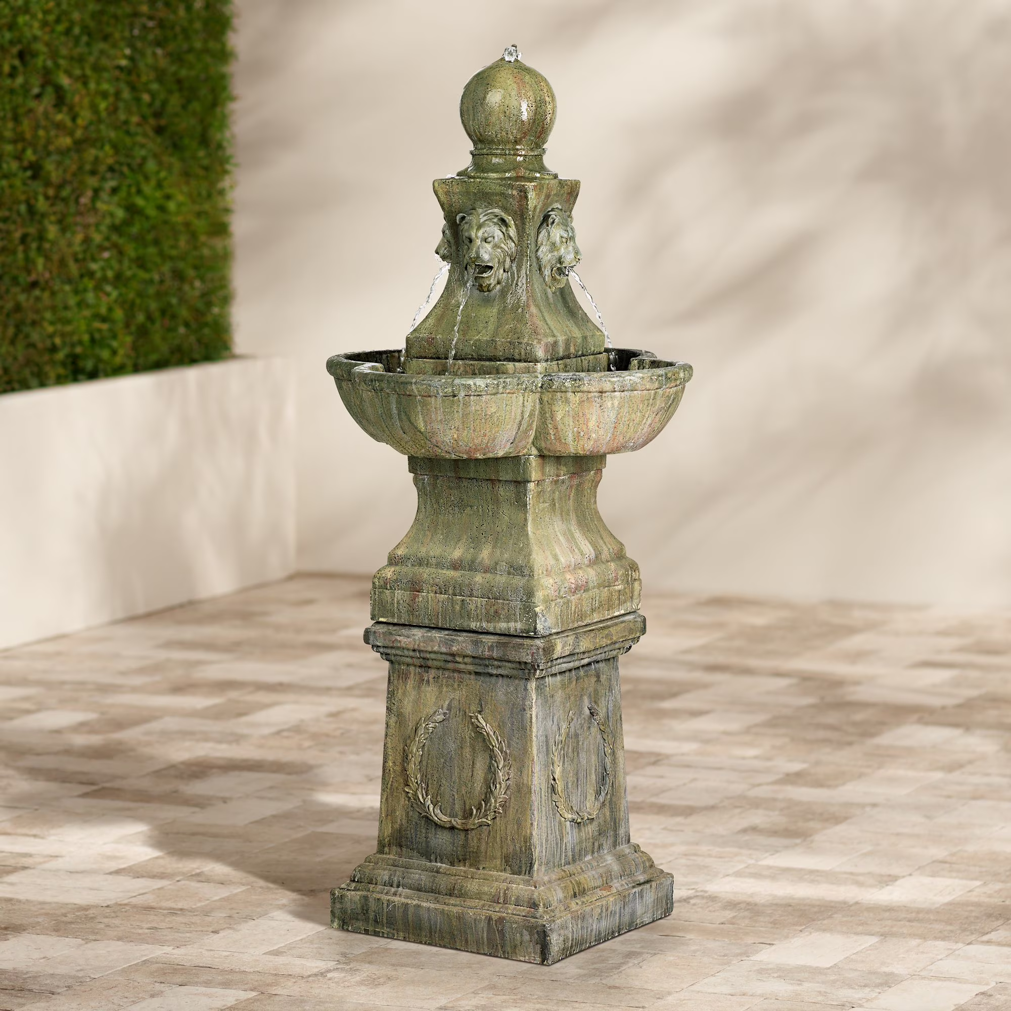 Royal Lion 54 High Large Italian Outdoor Decor Faux Stone Floor Fountain Pedestal Outside Garden Patio Yard