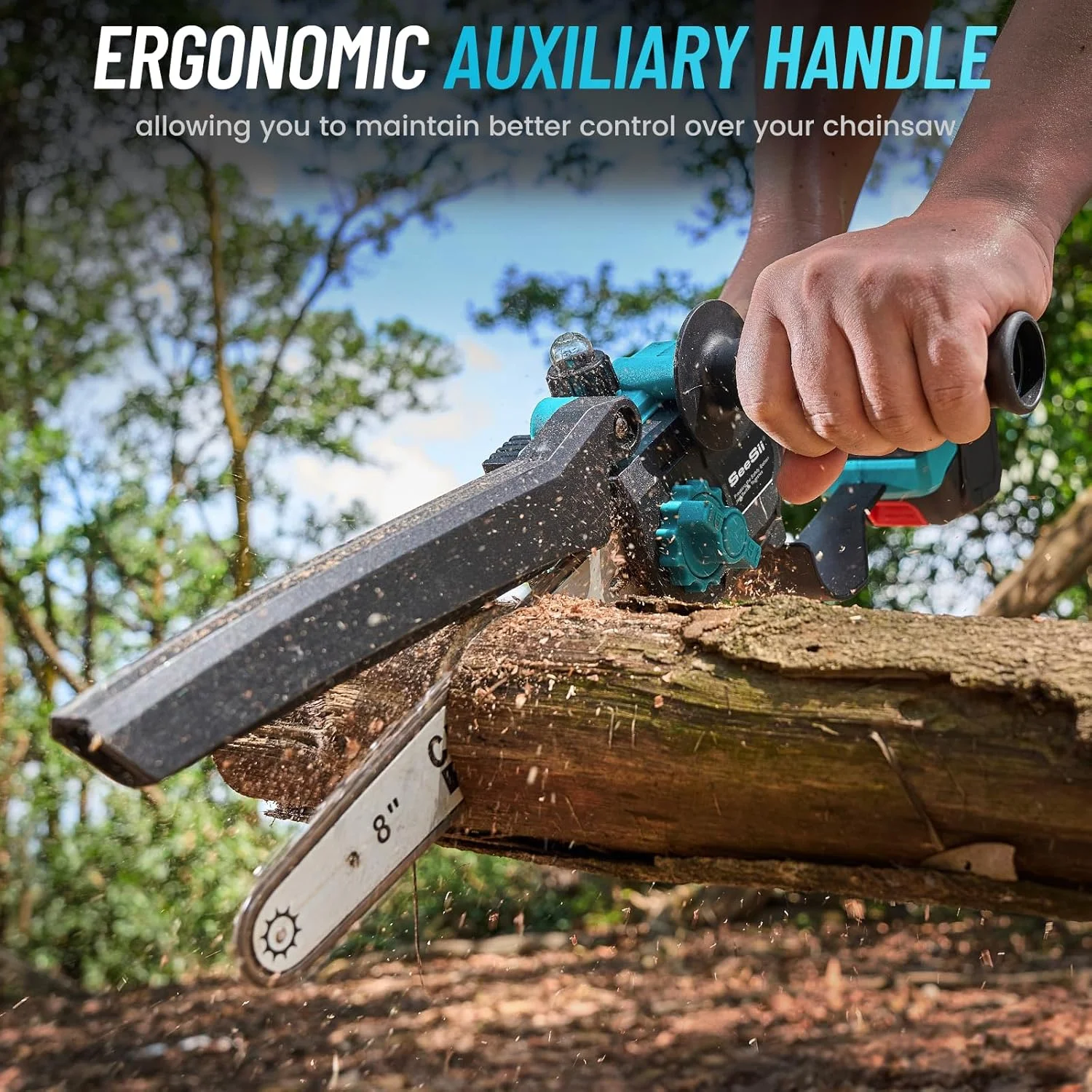 2-in-1 Cordless Pole Saw, 8 Inch Brushless Pole Chainsaws Mini Handheld Chainsaw with 2Pcs 21V Batteries, 2x Chains, Auto Oiler, 16FT MAX Extension Pole Saws for Tree Trimming - Image 3