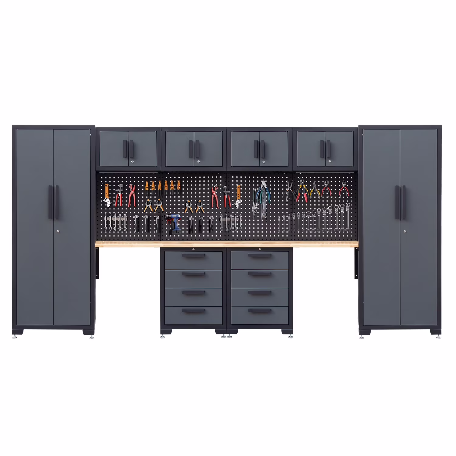 Garage Storage Cabinet System 7-Pcs Workshop Set Metal Garage Cabinets System with Steel Cabinet Drawers, Workbench, Pegboard for Garage Tool Organization(7-Pcs Garage Cabinets) - Image 5