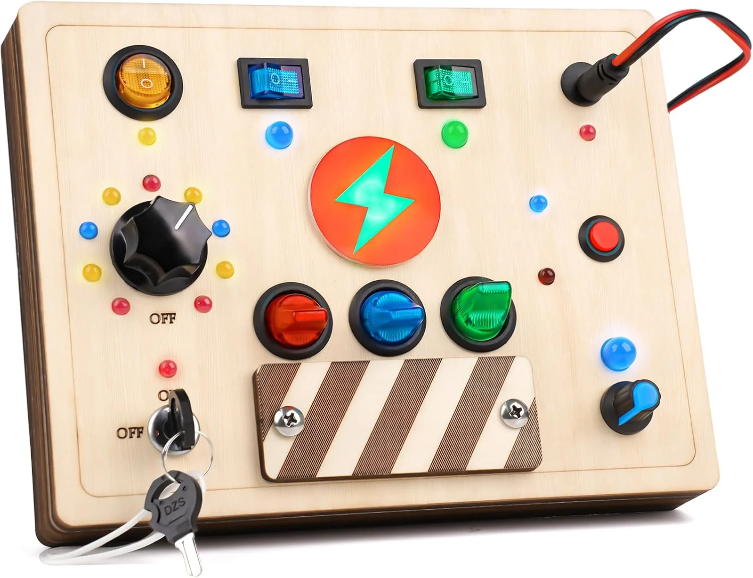 Montessori Busy Board with LED Light Up Switches, Sensory Travel Toy for Toddlers 18+ Months