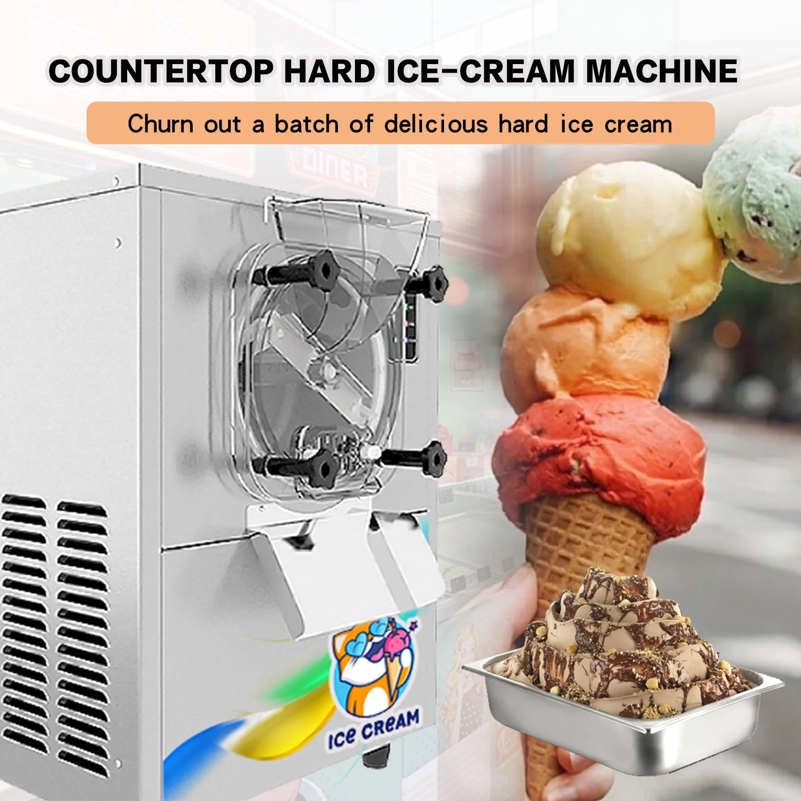 Commercial Countertop Gelato Italian Water Ice Hard Ice Cream Machine Cylinder:4.5L - Image 2