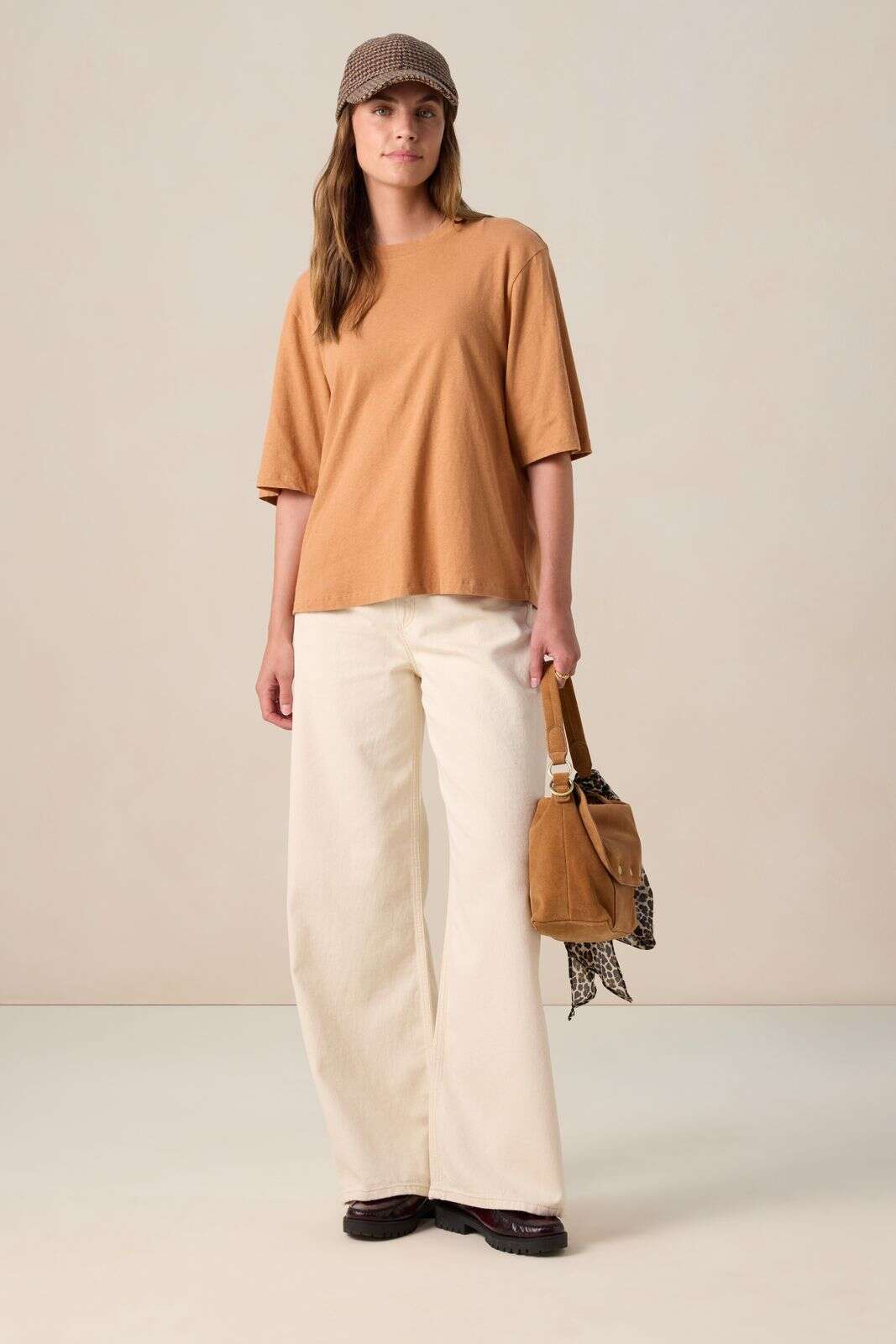 Lichtbruin linnenmix T-shirt