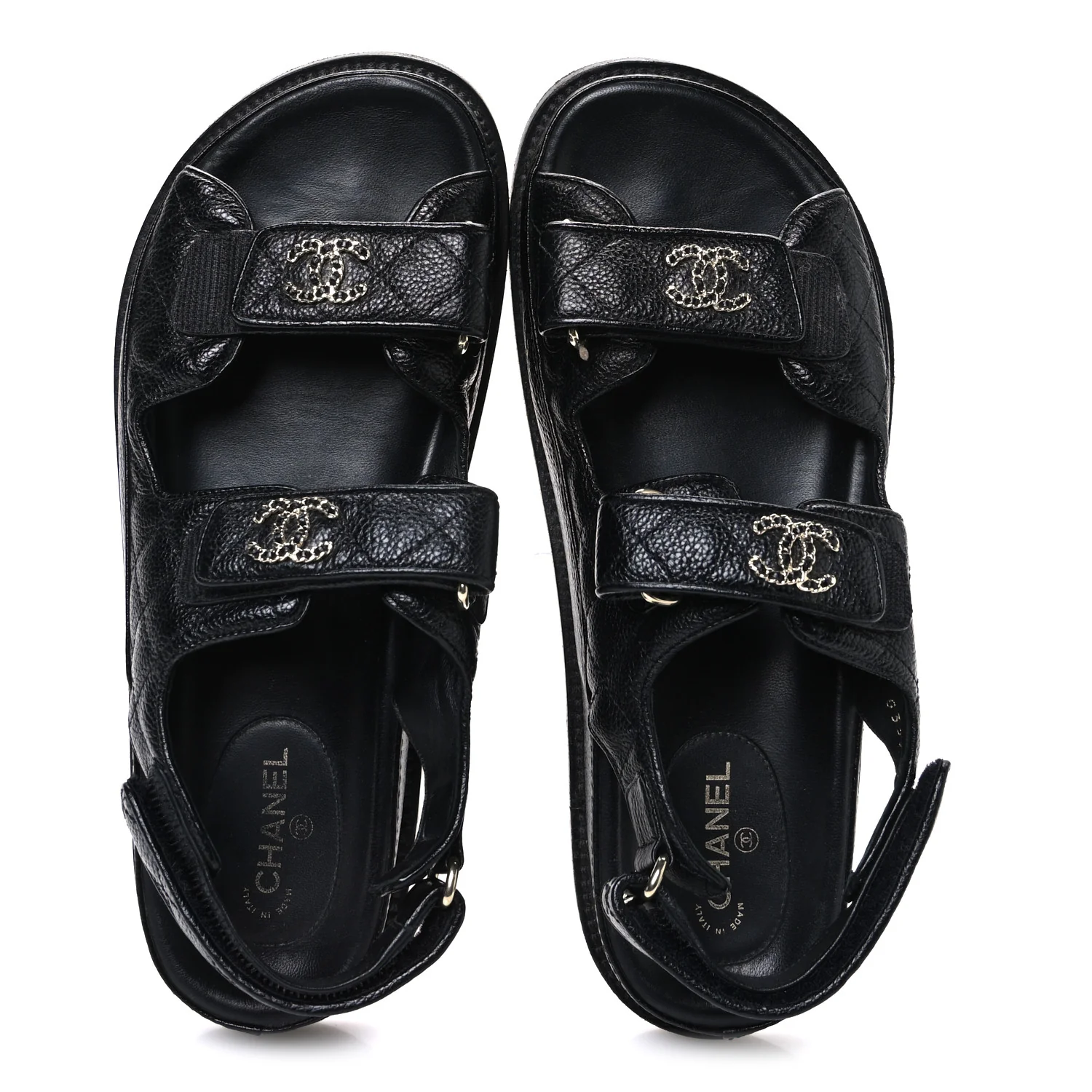 Grained Calfskin Velcro Dad Sandals 39 Black