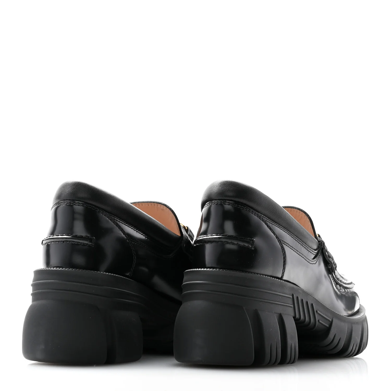 Magnum Calfskin Nappa Samoa Womens Horsebit Platform Chunky Lug Sole 40mm Loafers 35.5 Black