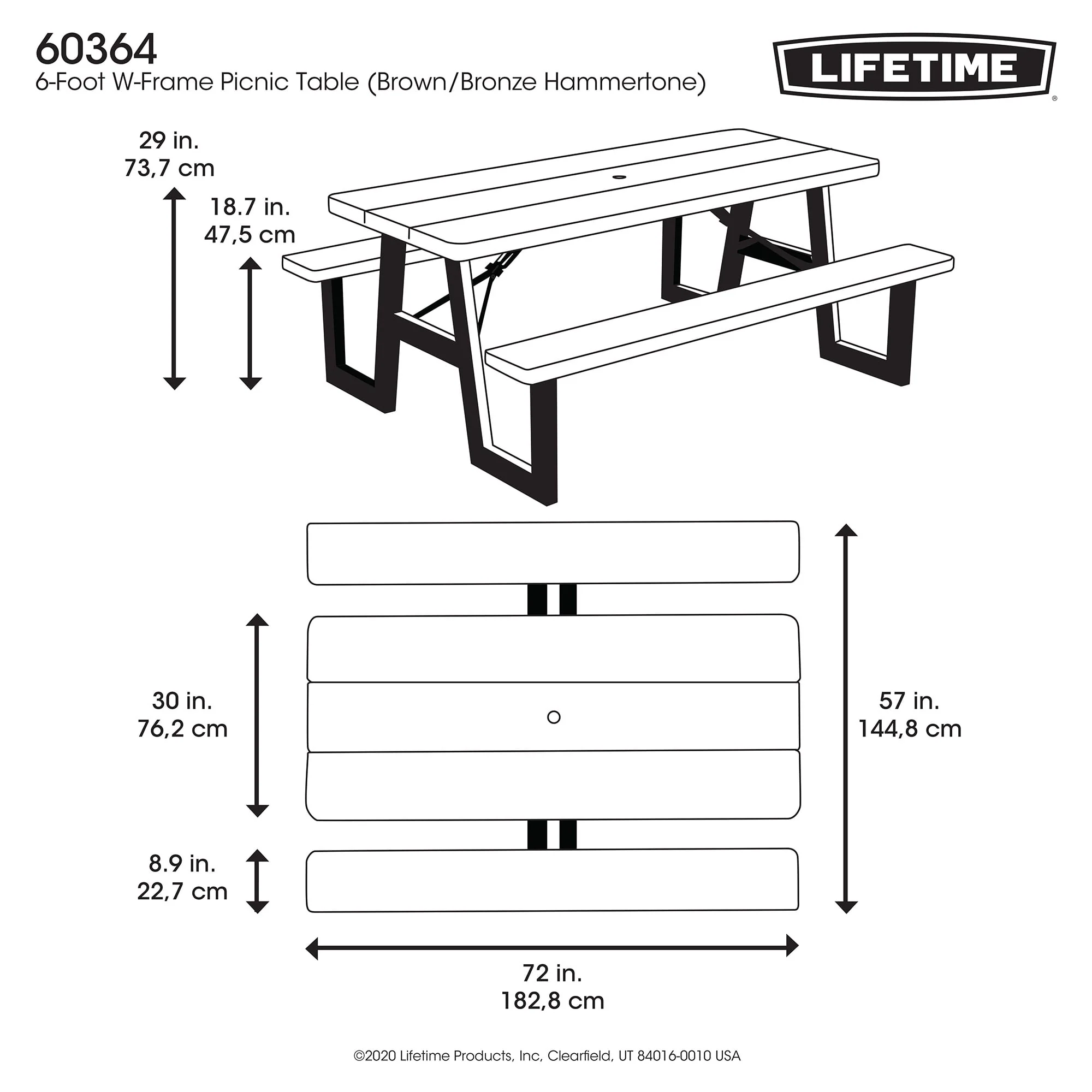 Lifetime 6 Foot W Frame Desert Sand HDPE Folding Picnic Table (60364) Image 7