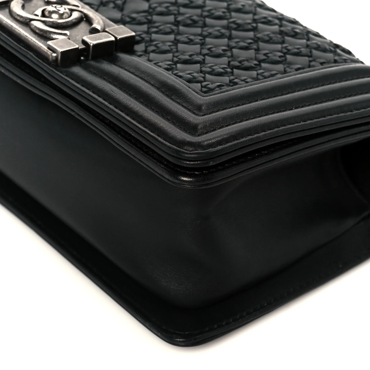 Lambskin Braided Woven Small Boy Flap Black