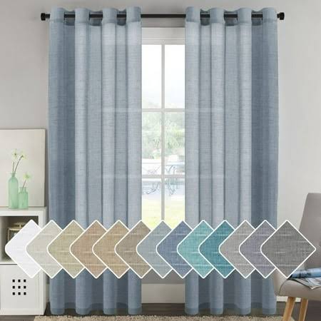 H.VERSAILTEX Elegant Natural Linen Sheer Curtain Panels, Energy Saving Privacy Protection Nickel Grommet Window Panels / Drapes for Bedroom / Living