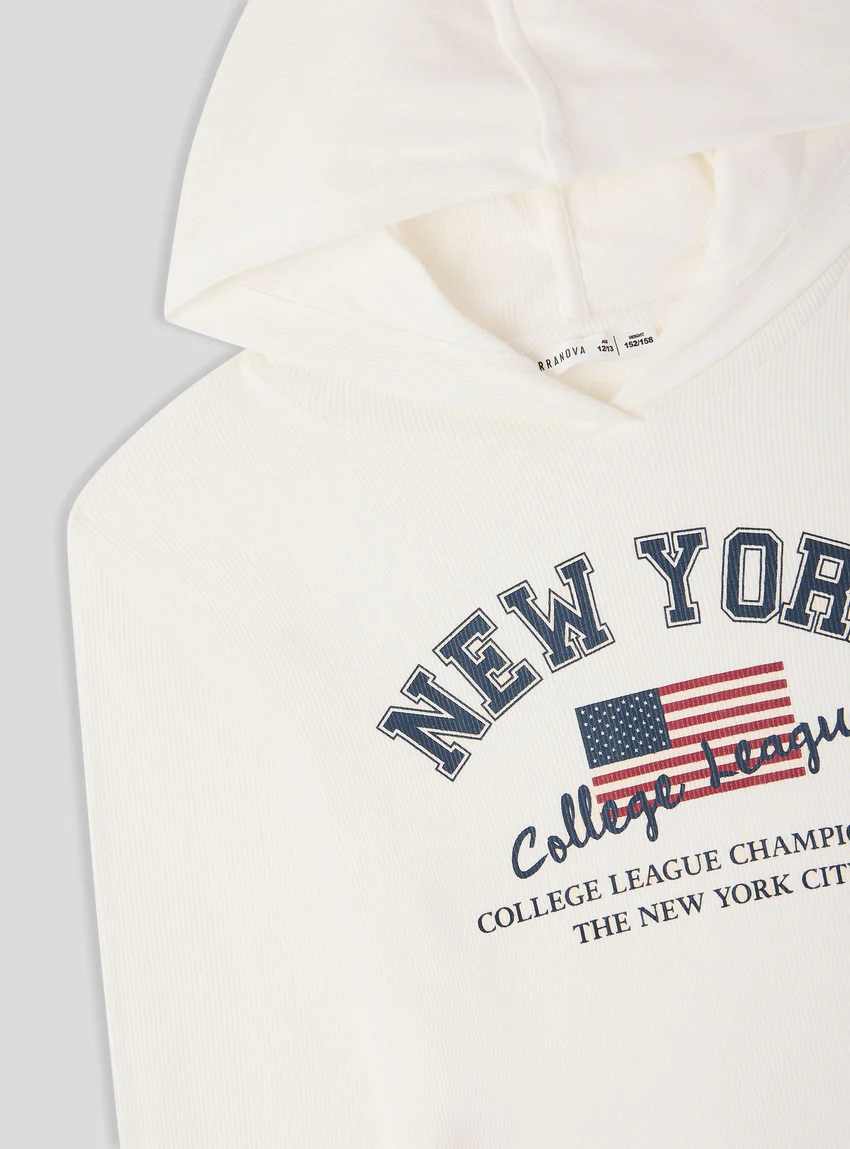 Terranova Maglia crop con cappuccio e stampa college