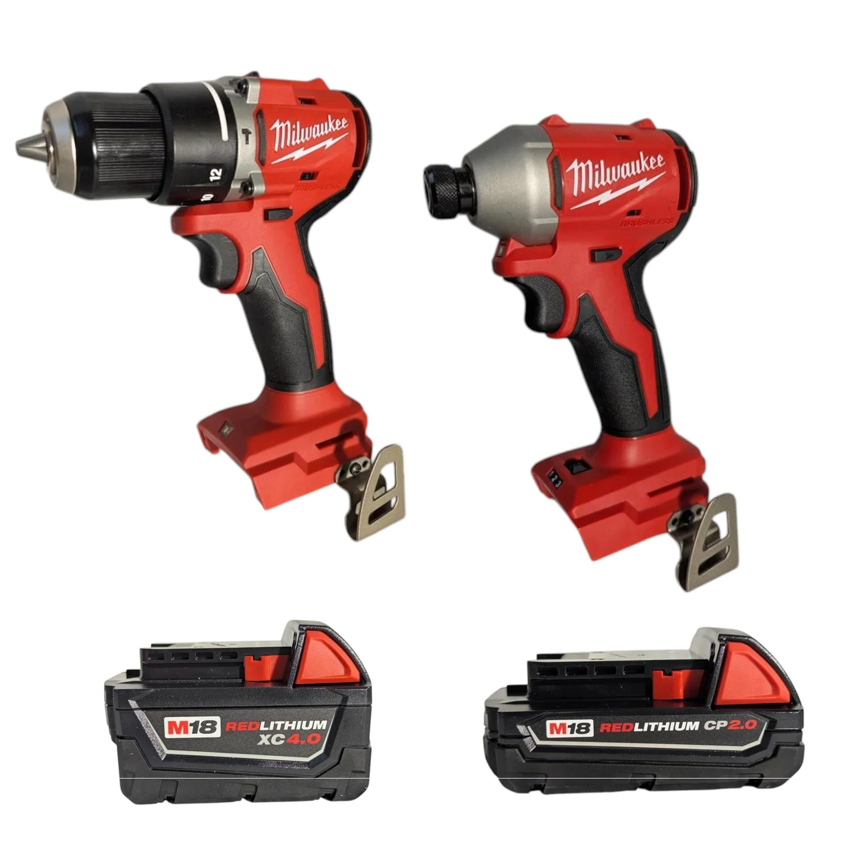 Milwaukee 3693-22CX M18 Compact Brushless 2-Tool Combo Kit �C 1/2 Hammer Drill & 1/4 Impact Driver with (2) Batteries, Charger & Bag - Ideal for Drilling, Fastening, and Wordworking Applications