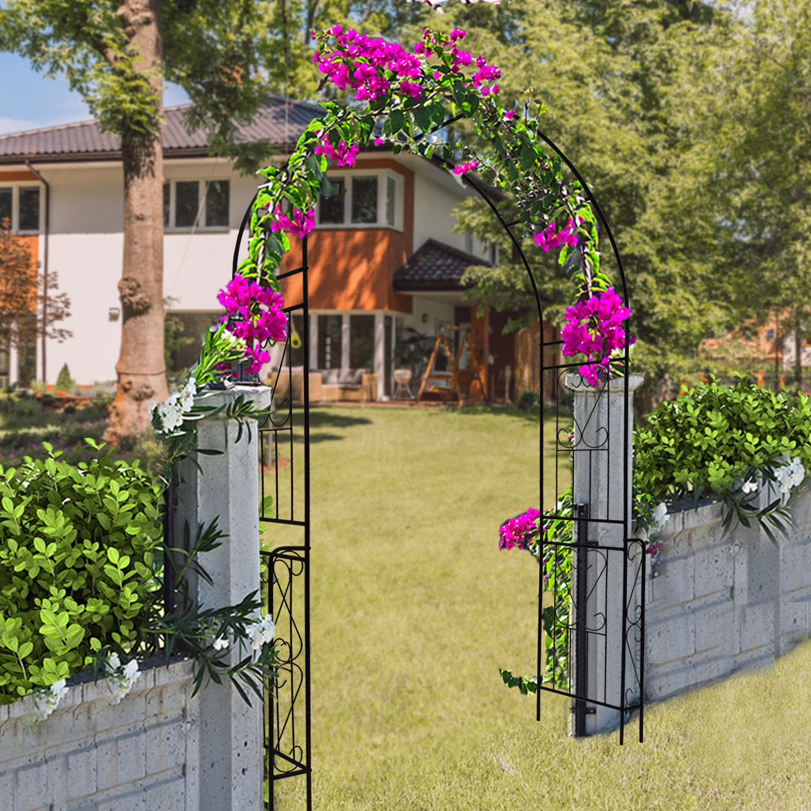 UBesGoo Black 0.5-inch Galvanized Steel Garden Arch Arbor Trellis, Ideal for Climbing Plants