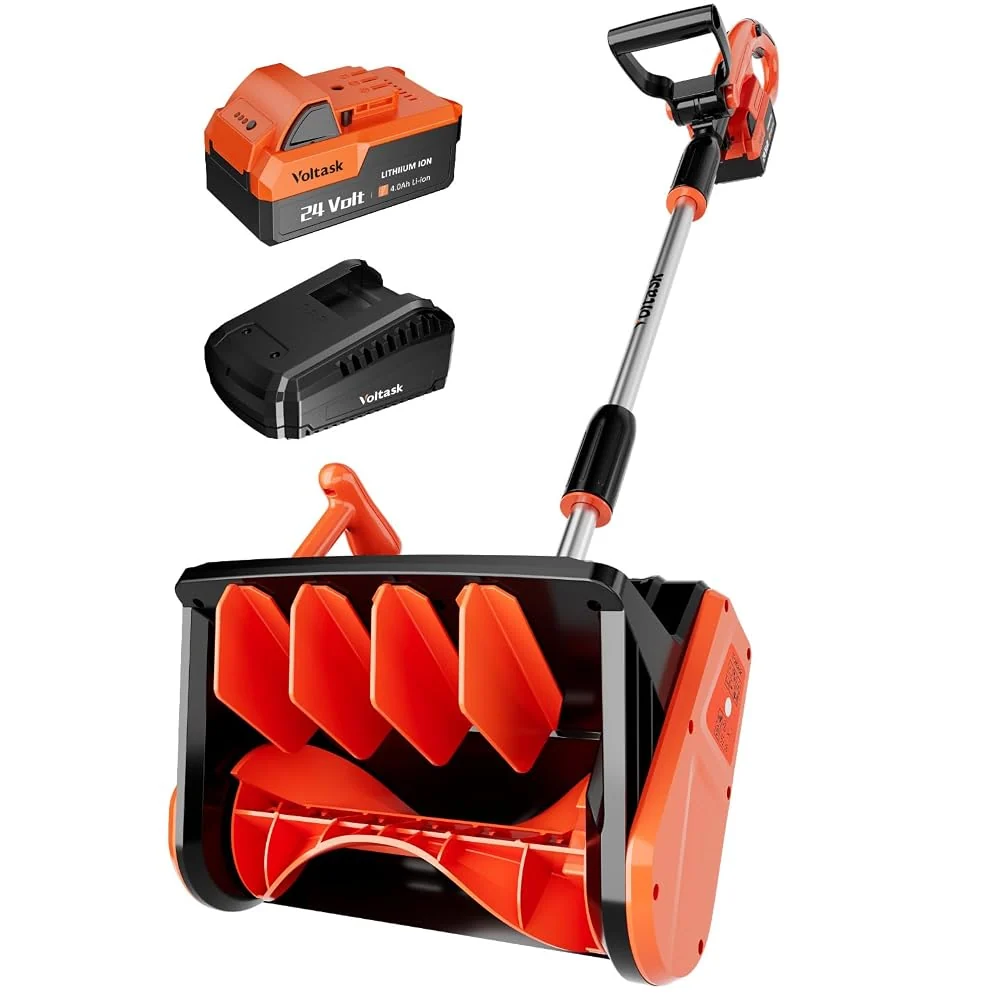 VOLTASK Cordless Snow Shovel, 24V | 13-Inch | 4-Ah Cordless Snow Blower, Battery Snow Blower with Directional Plate & Adjustable Front Handle (4-Ah Battery & Quick Charger Included)