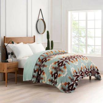 Pendleton Bedding | Pendleton Blanket Fleece Sherpa Queen Avra Valley | Color: Blue | Size: Queen | Glchic's Closet