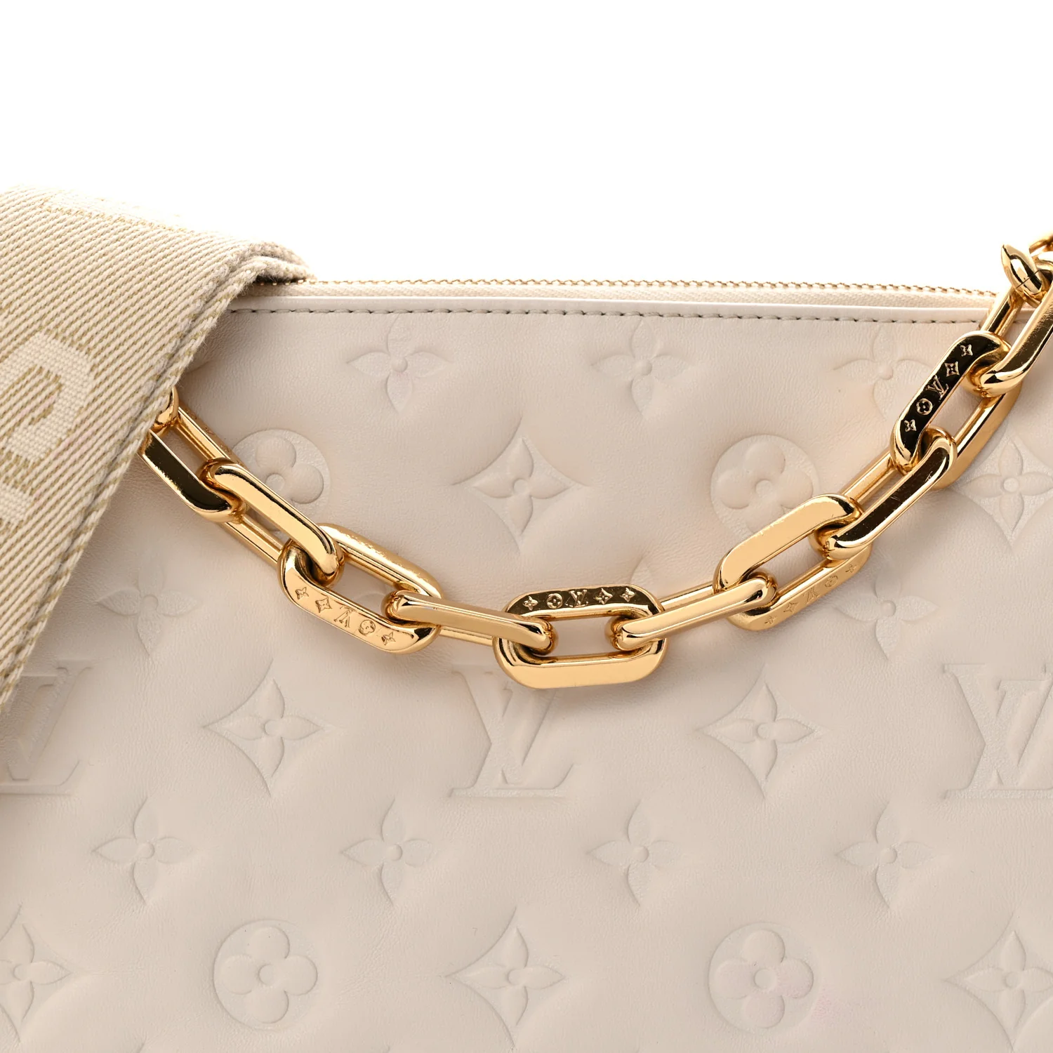 Lambskin Embossed Monogram Coussin PM Beige Cream