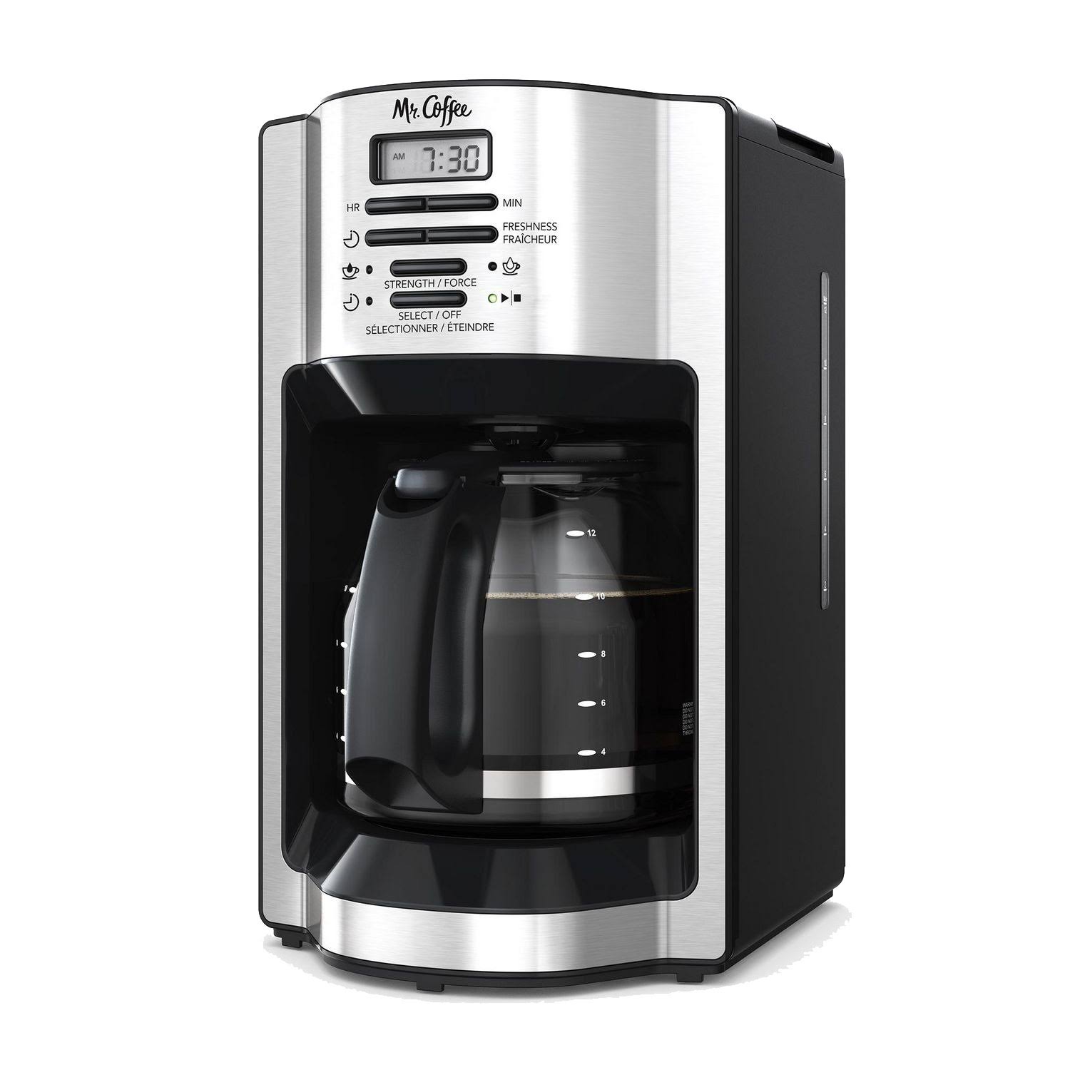 Mr. Coffee - 12 Cup Programmable Coffeemaker, Rapid Brewing, Stainless Steel