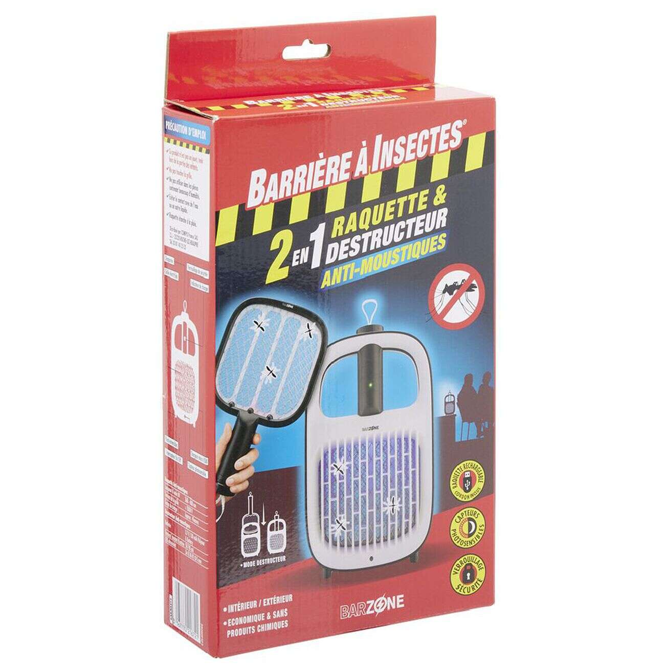 Barrière à insectes raquette électrique 2en1 anti-moustiques