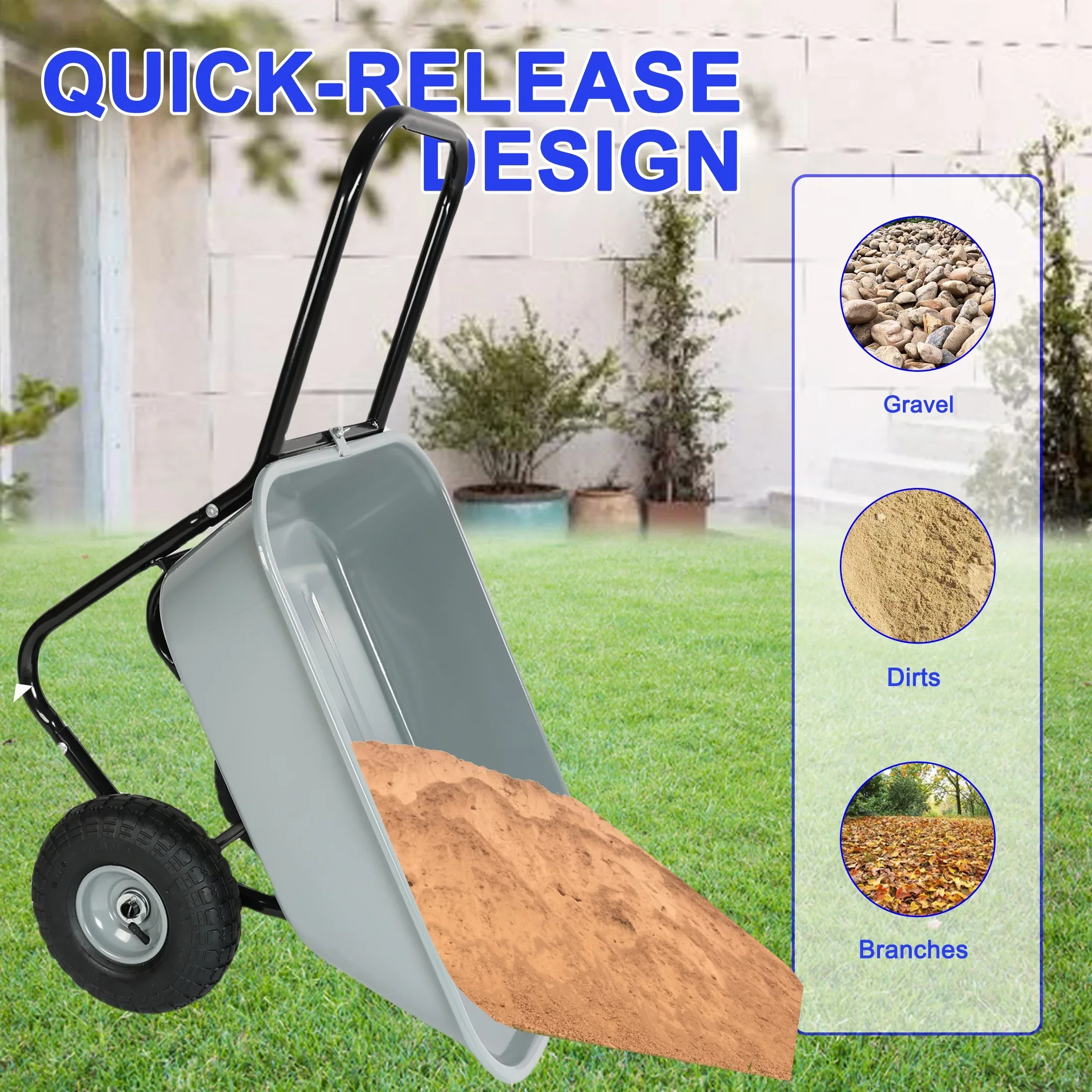 Unbranded Garden Cart with 10-Inch Pneumatic Wheels, Yellow and Black