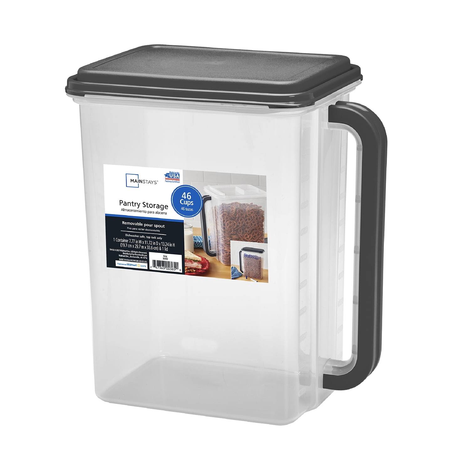 Mainstays Bulk Canister Holds 46 Cups - Dark Gray Lid and Handle, Food Storage Container (1 Each) 11.55