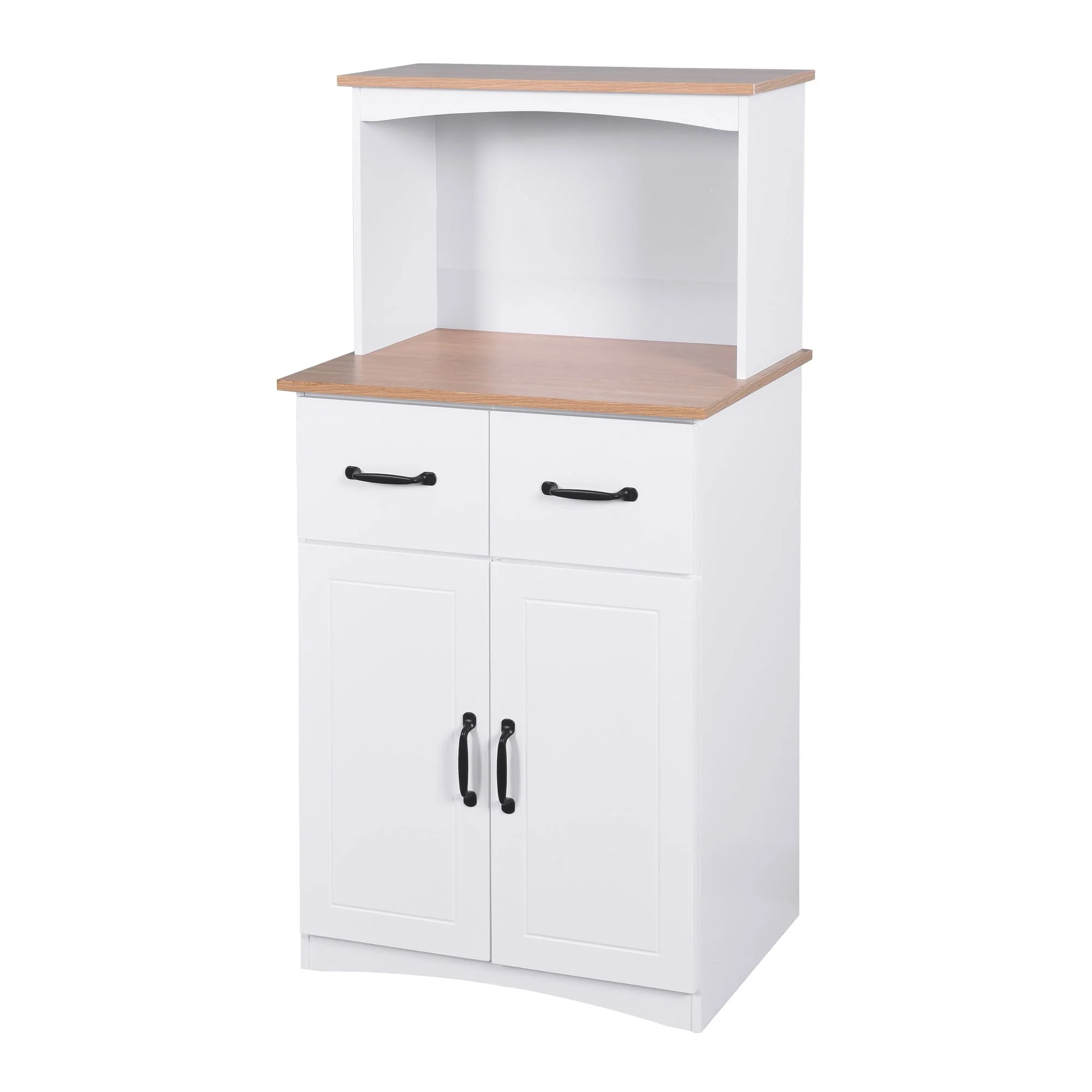Kitchen Storage Cabinet Pantry Cabinet, White Storage Cupboard Pantry with 2 Doors, 2 Drawers Microwave Shelf, Freestanding Kitchen Storage Buffet