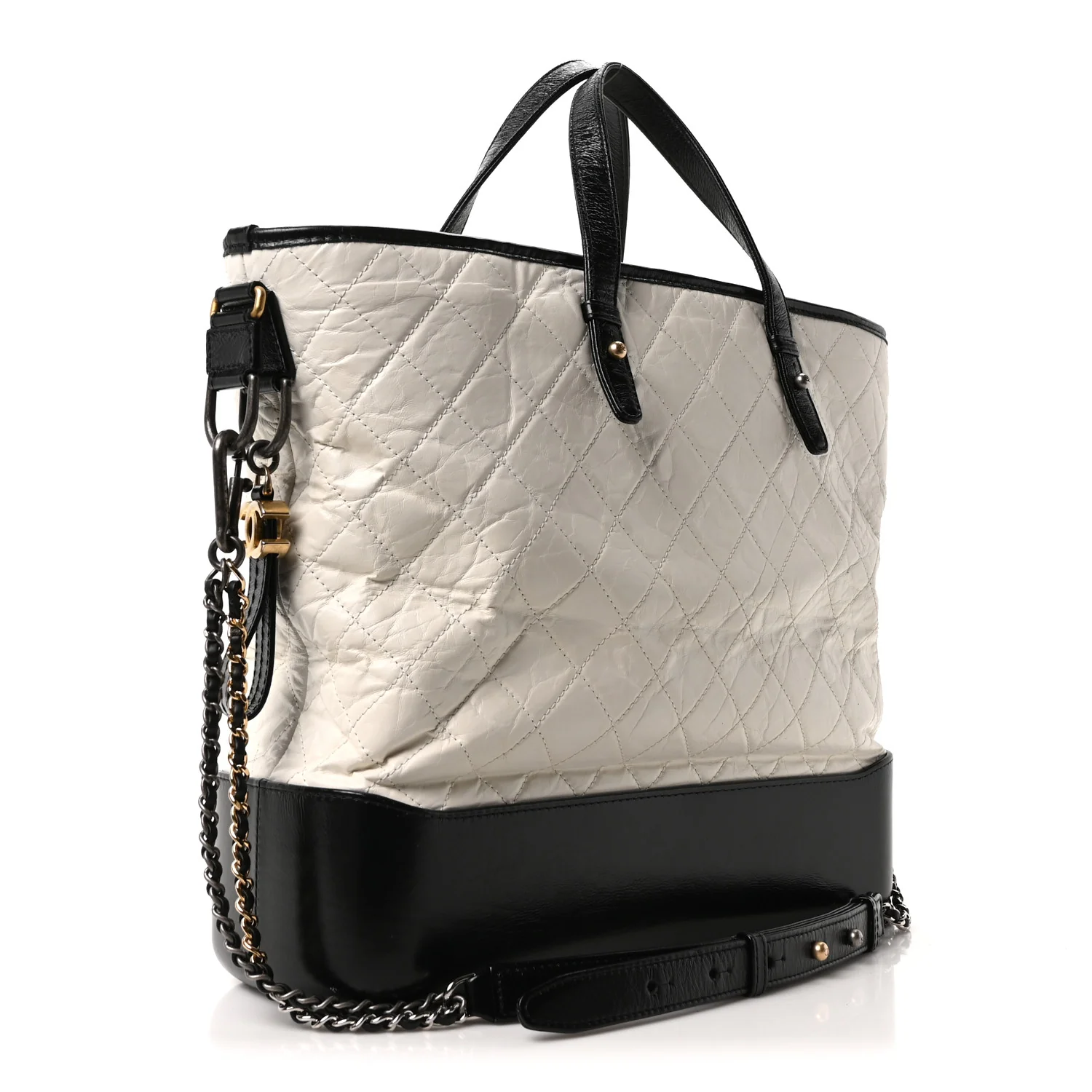 Aged Calfskin Quilted Large Gabrielle Shopping Tote White Black