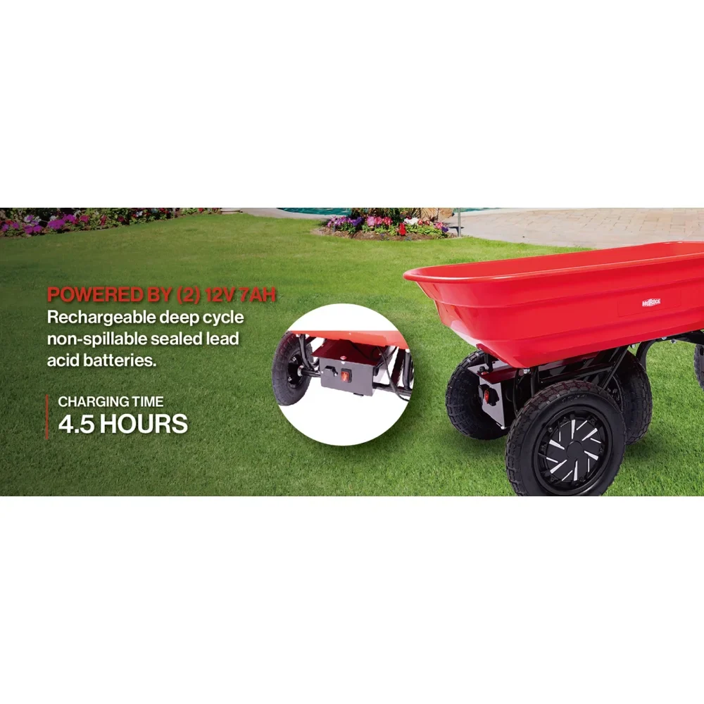 Four-wheeled electric cart 24V 180W lead-acid battery 264 lbs (120 kg) electric one-wheeled wheelbarrow 75L electric garden cart plastic pot capacity 2.6 cu.ft. wheelbarrow electric wheelbarrow