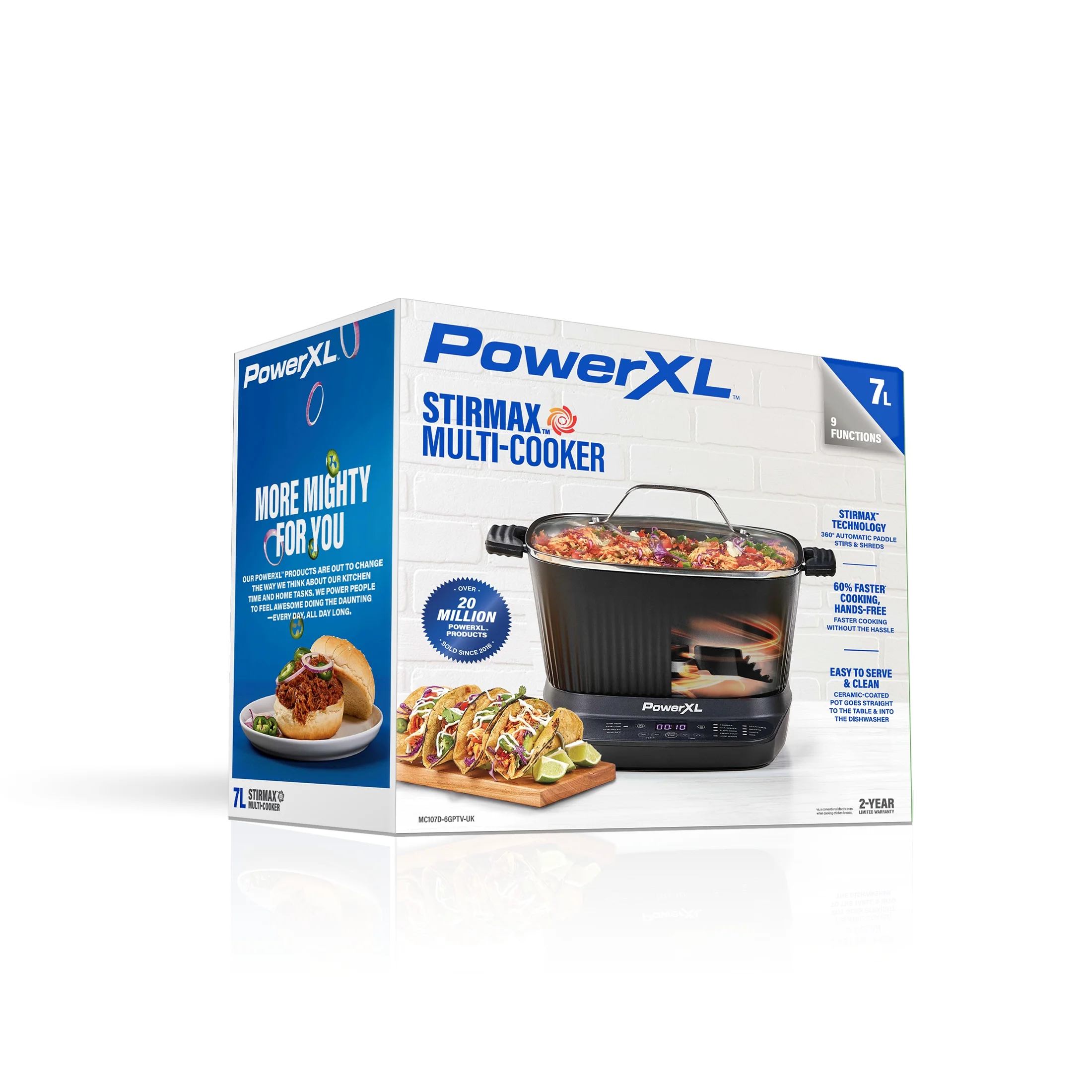 Power XL Stirmax 7.5 Qt Multi - Cooker with Auto Stir/Shred Paddle and 9 Presets, Matte Black